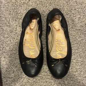Sam Edelman Black Leather Flats with Bow Detail